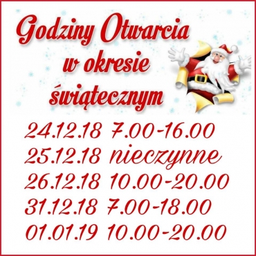 Godziny otwarcia w okresie świątecznym