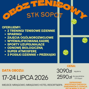 Zapraszamy serdecznie na Obóz Tenisowy STK Sopot na Mazurach – Edycja 2026